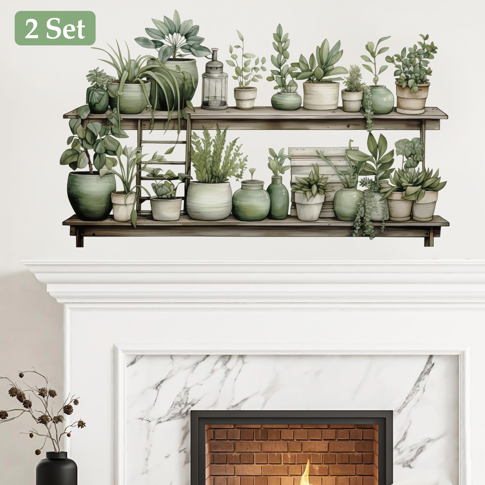 2 Set Wall Sticker Tropical Potted Plant Decals for Home Decor Self-Adhesive Art