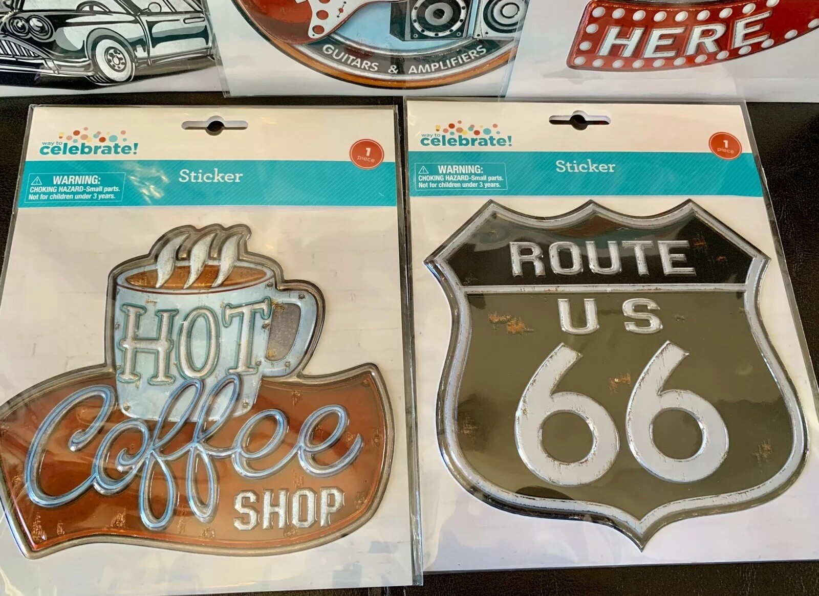5 Pk Celebrate 3D Wall Sticker Shaped, Coffee,Beer,Music,66,Dad’s Garage. NEW