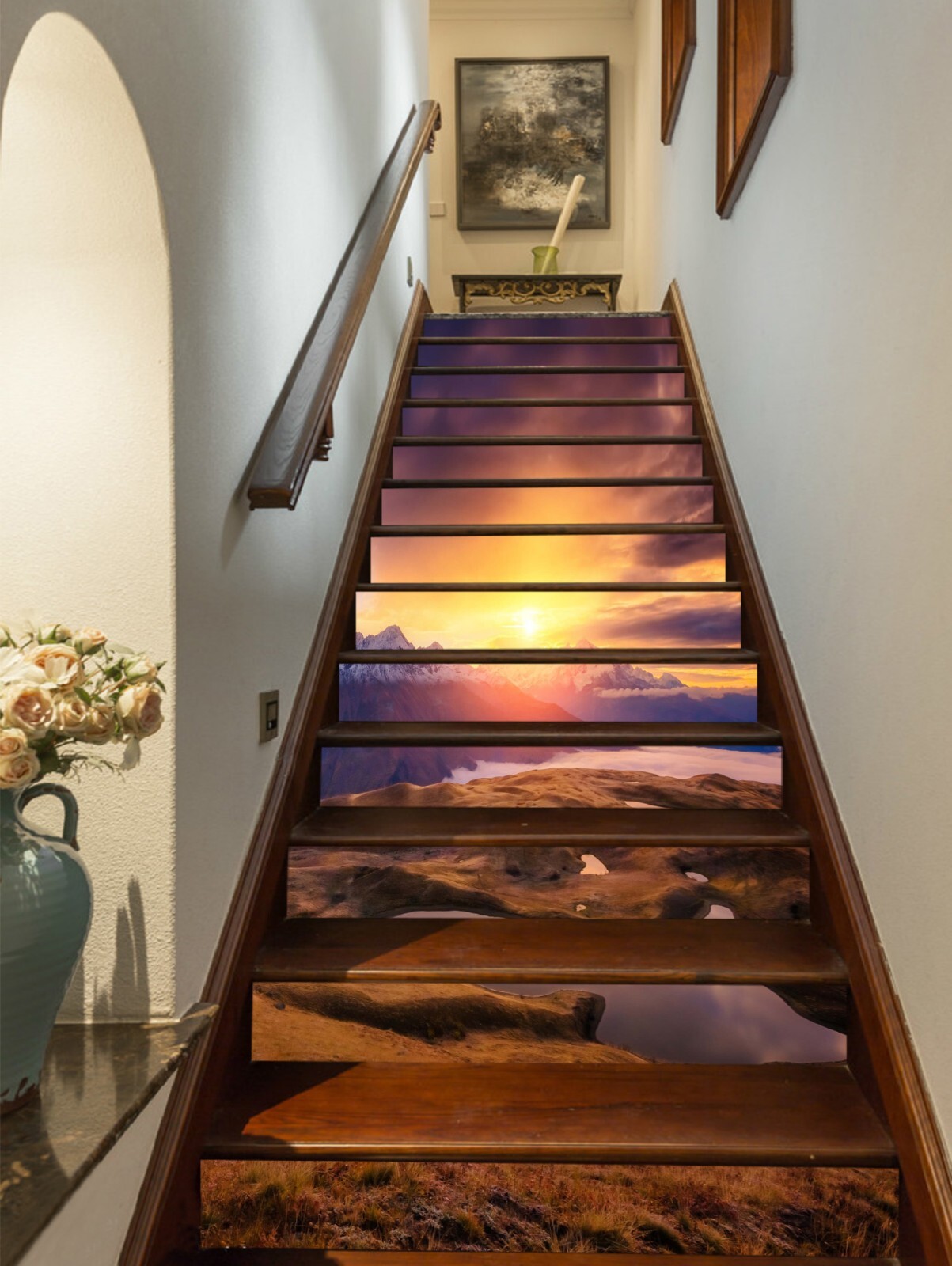 3D Sunset Mountain AZ1380 Stair Risers Decoration Mural Vinyl Wallpaper Kay