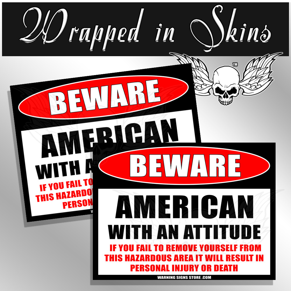 American with Attitude Funny Stickers Set of 2 Decals 4" wide