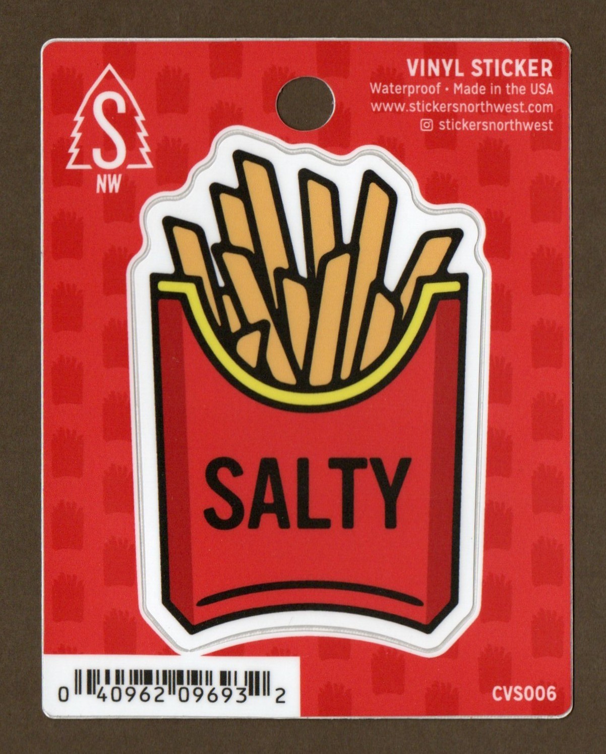 French Fries/Salty Vinyl Sticker Decal, Red Yellow, 3.5"
