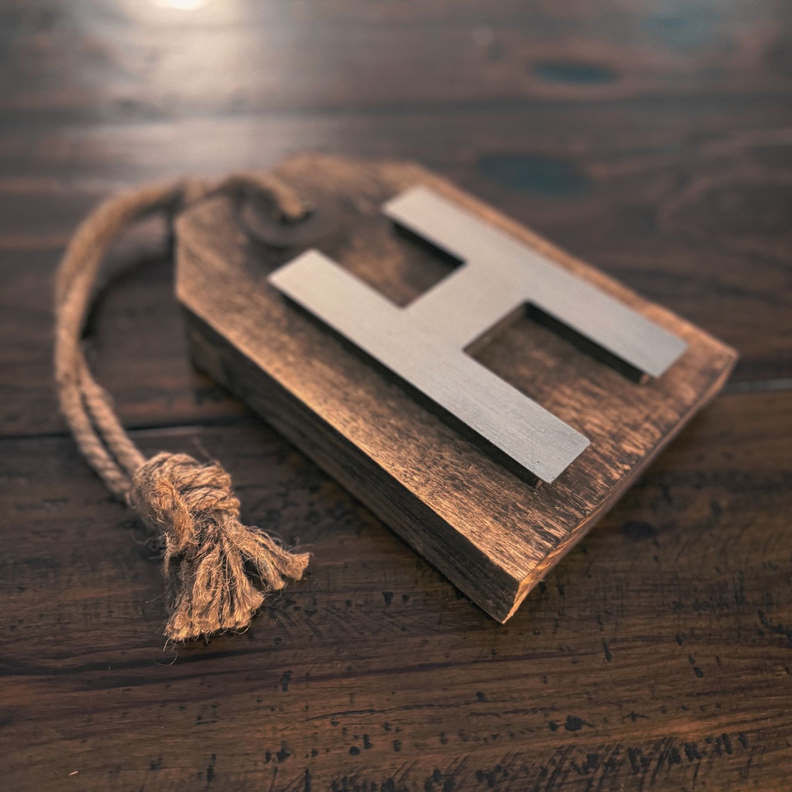 Rustic Wood & Metal Wall Hanging Decor Letter “H” Farmhouse Style Tag Sign