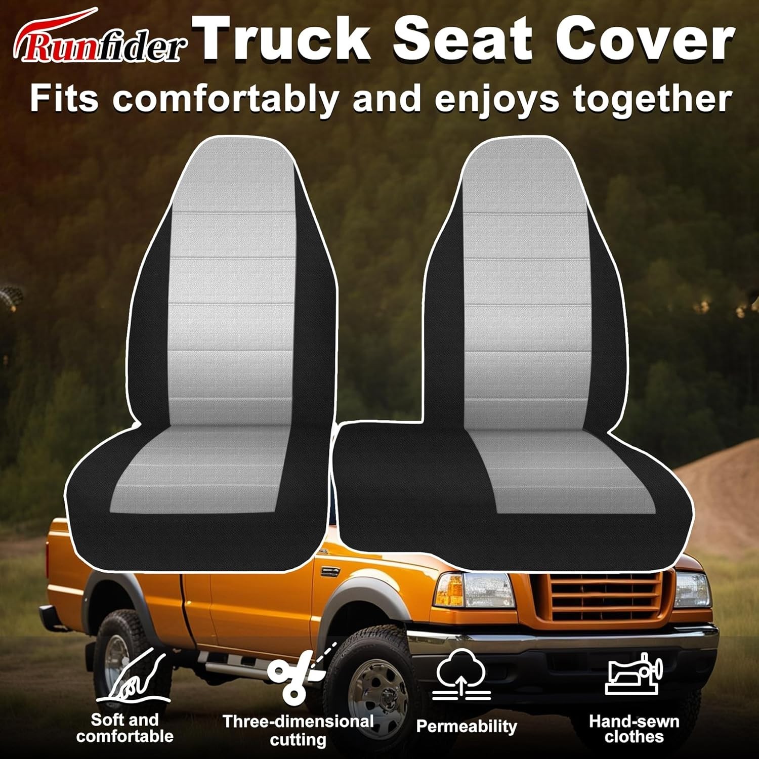2Pcs 60/40 Cloth High Back Bench Seat Cover Fit for Ford Ranger XLT Front 199…