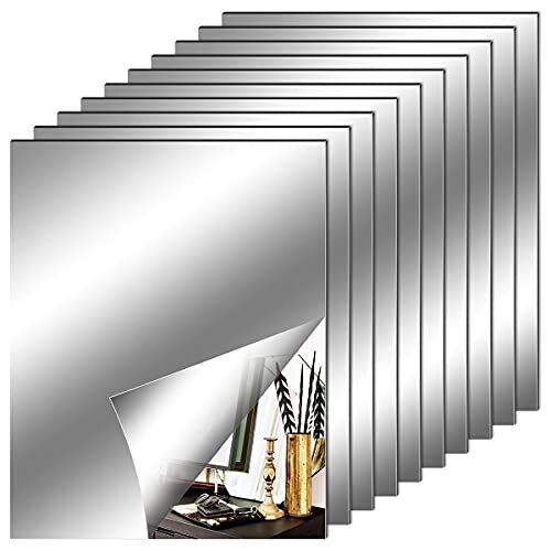 10 Pack Flexible Mirror Sheets Decorative Self Adhesive Mirror Tiles, 8×10 Inch