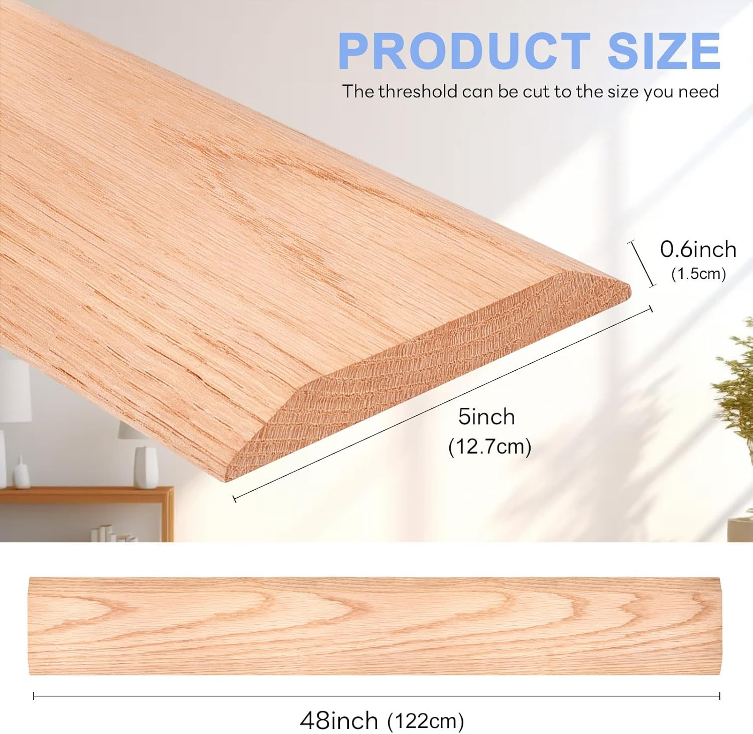 Red Oak Floor Transition Strip – 5" W x 48" L for Carpet, Tile & Wood