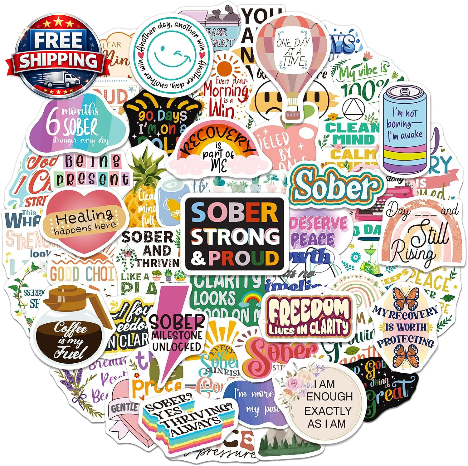 200 PCS Sober Stickers, Positive Sobriety Stickers for Women Men Adults Teens, V