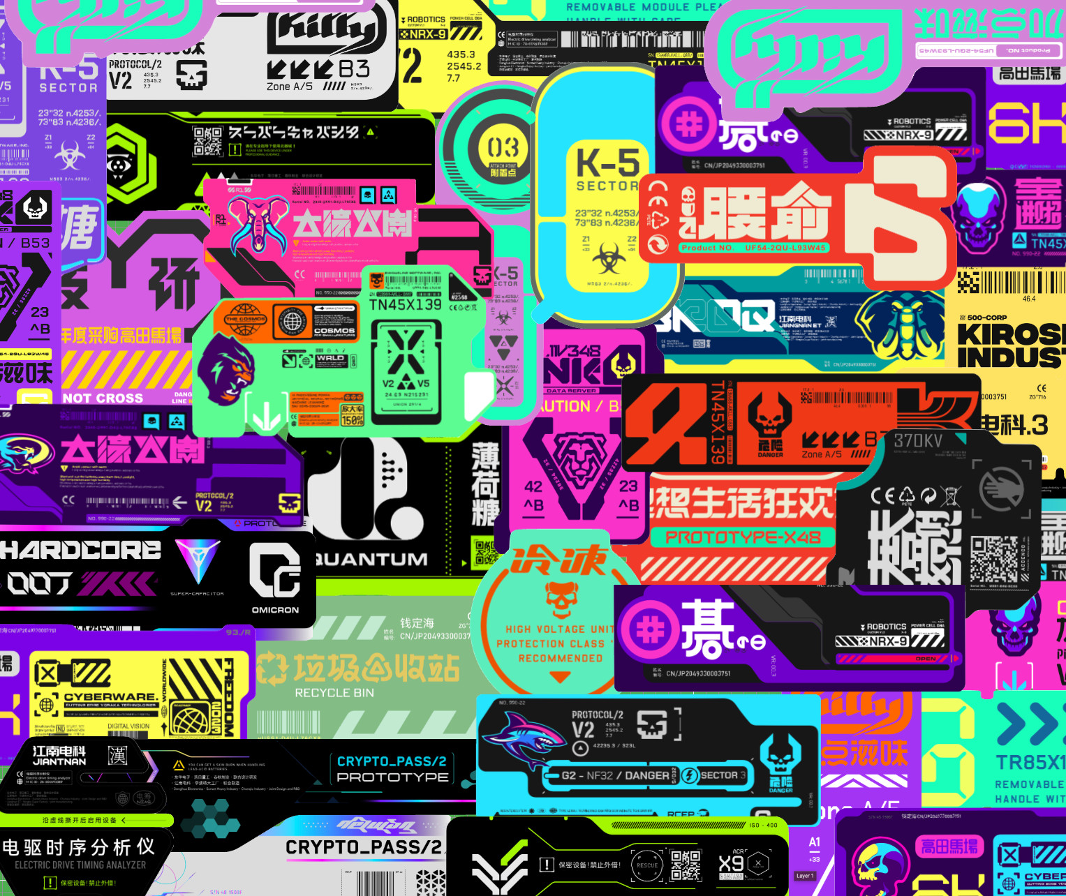 20/40 Neon Cyberpunk Decal Stickers – Glossy Vinyl – Water Resistant Futuristic