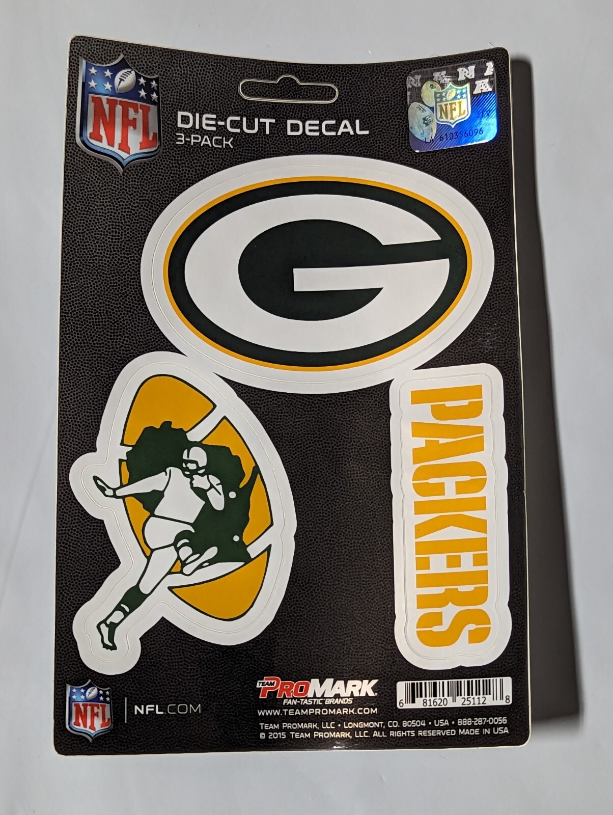 Green Bay Packers 3-Pack Die-cut Decals Stickers Sheet Measures 5" x 7" New!