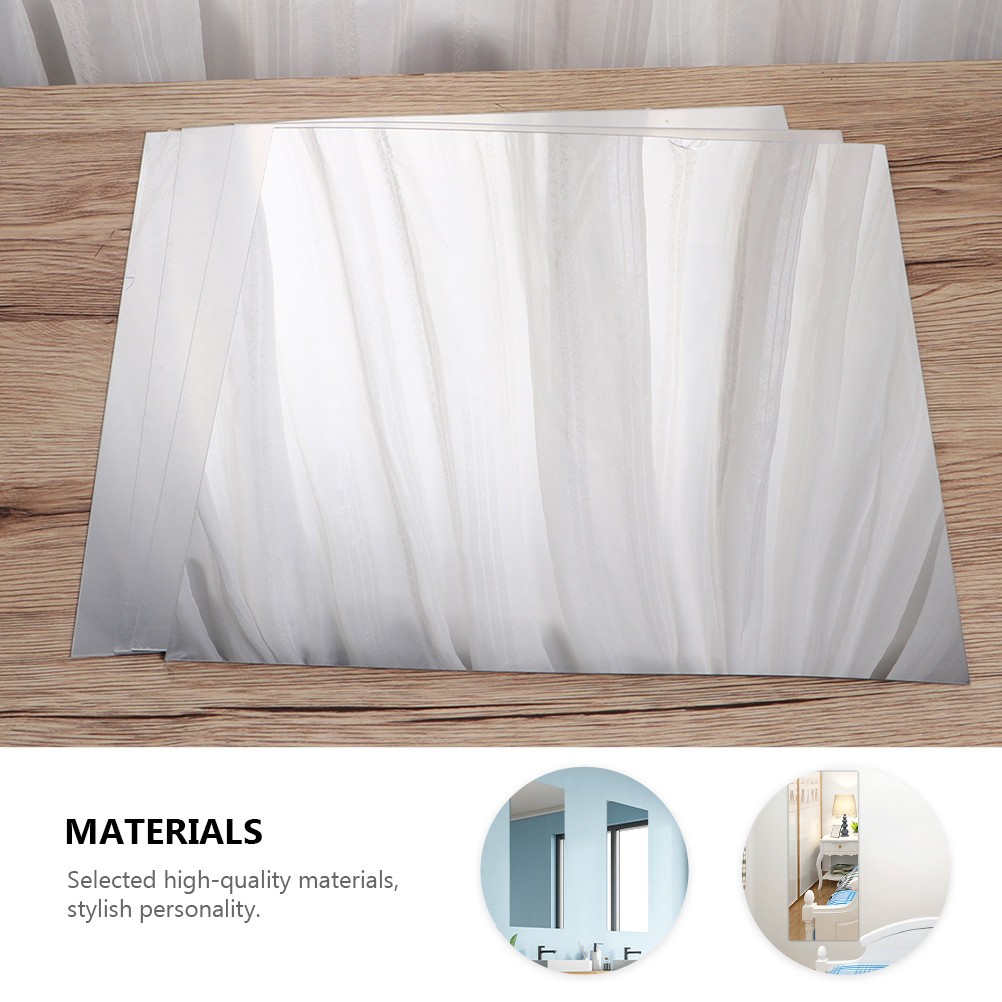 6Pcs Reusable Decorative Mirror Decals Silver for Kitchen Bedroom Wall Decor