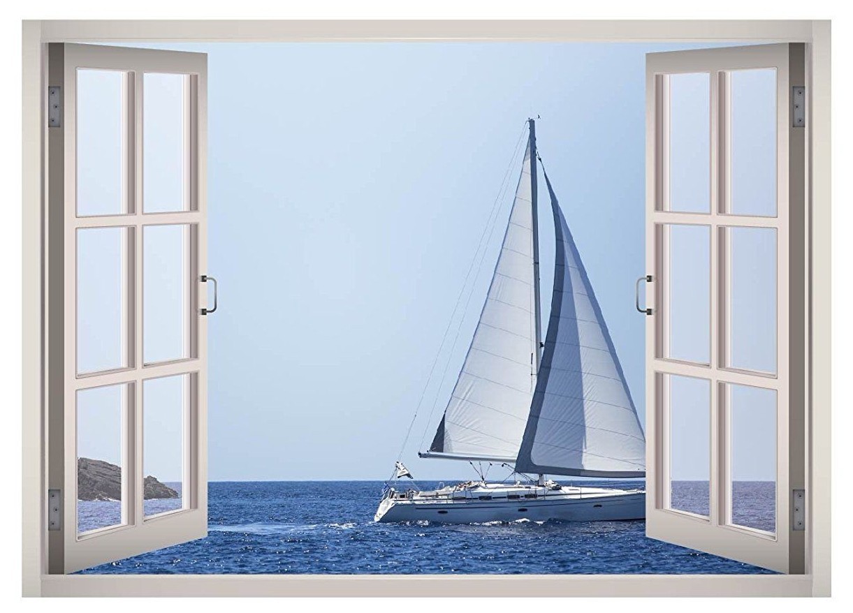Sail Water View Window 3D Wall Decal Art Mural Home Decor Canvas Vinyl W70