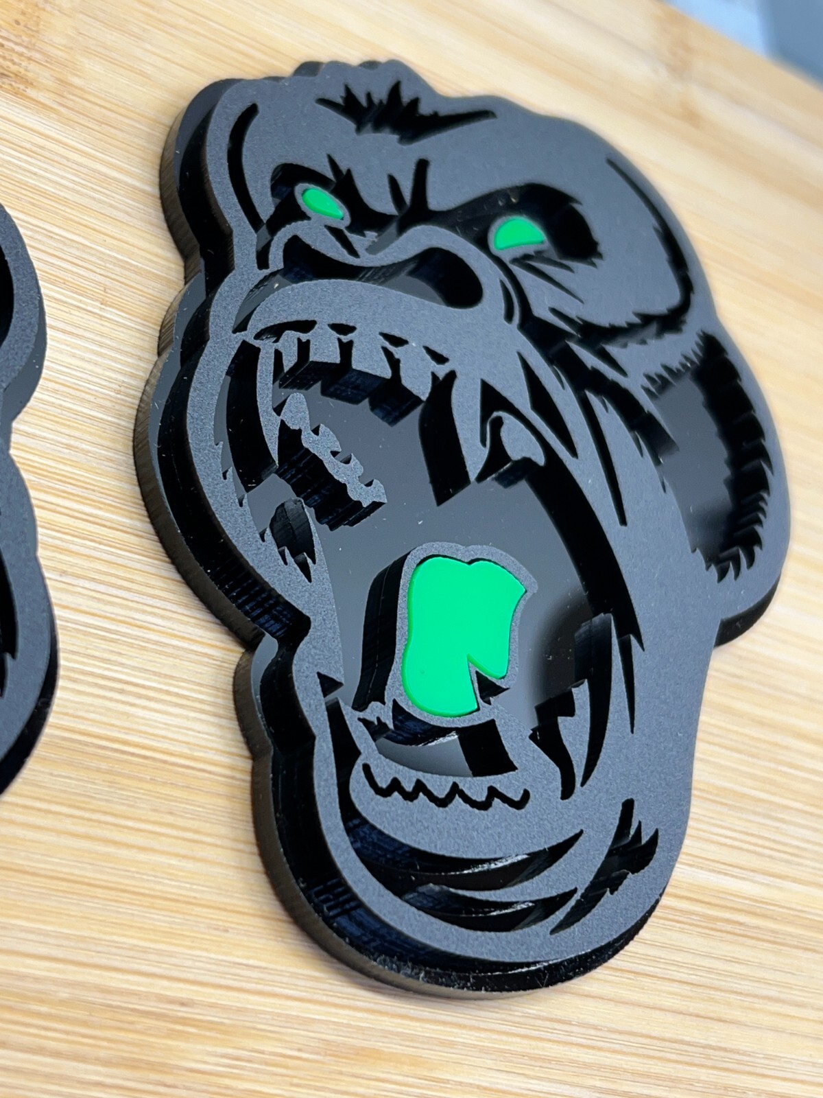 Angry Gorilla Green Eye Car Truck Emblem Badge Matte Black /Black Custom PK of 2