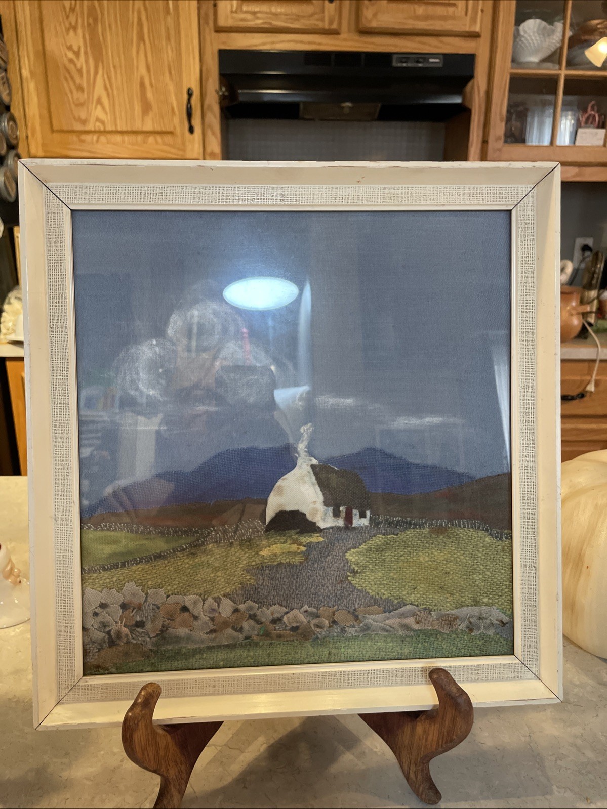 Vtg Handmade One Of A Kind original, Country Scene Made Fabric wall Art Framed