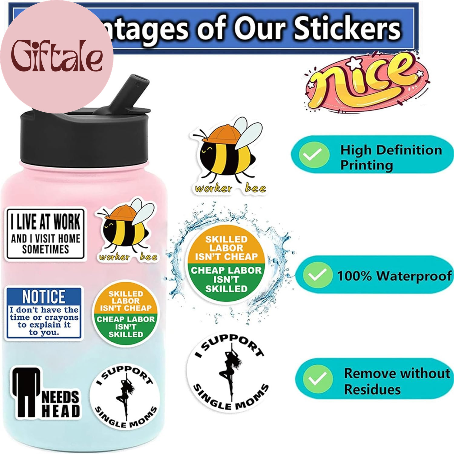 100 Pcs Funny Stickers for Adults (Dirty) Meme Water Bottles Sticker Pack Waterp