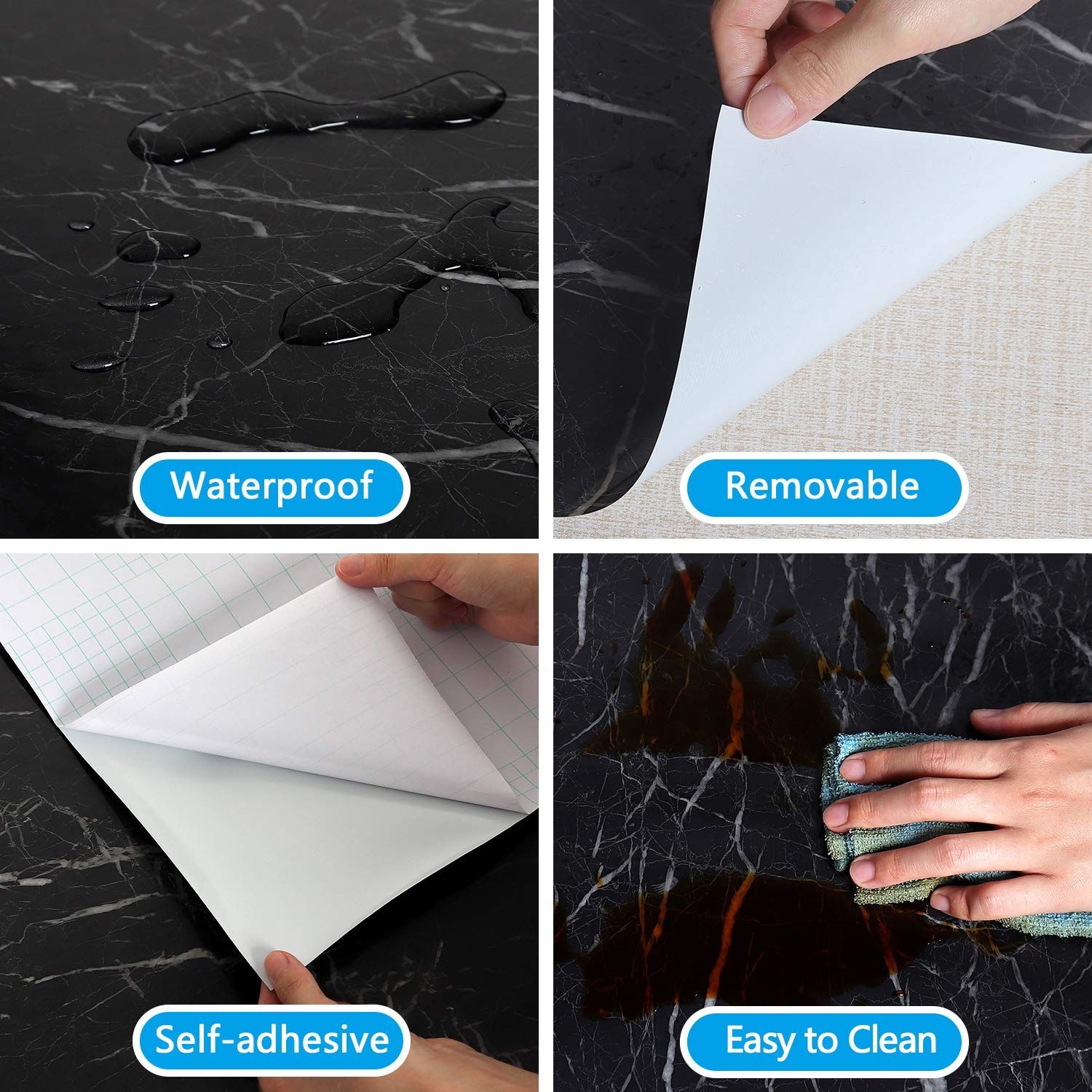 CRE8TIVE Glossy Black Marble Contact Paper Peel and Stick Black Marble Wallpa…
