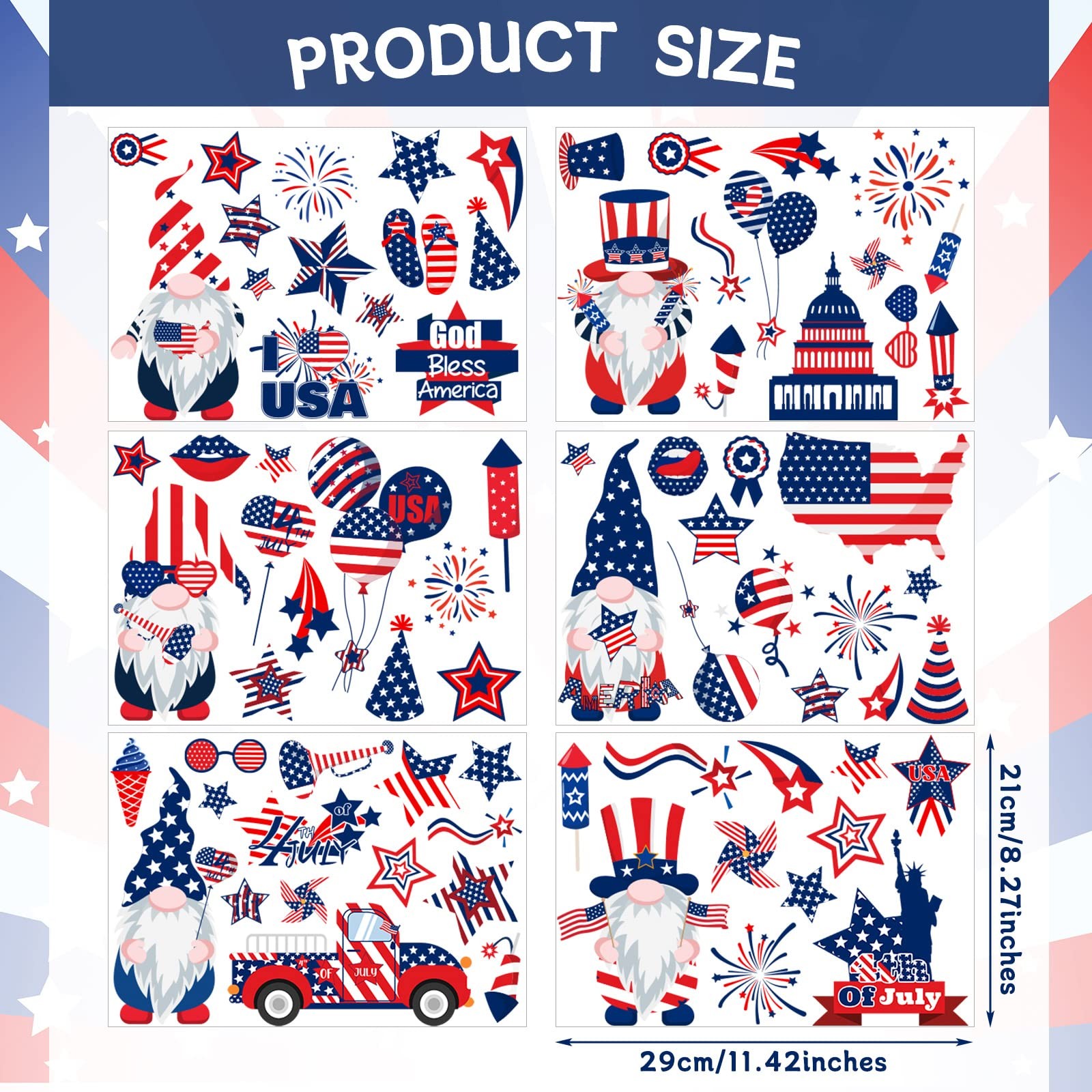 6 Sheets 4th of July Decoration Patriotic Wall Stickers Independence Day Wall