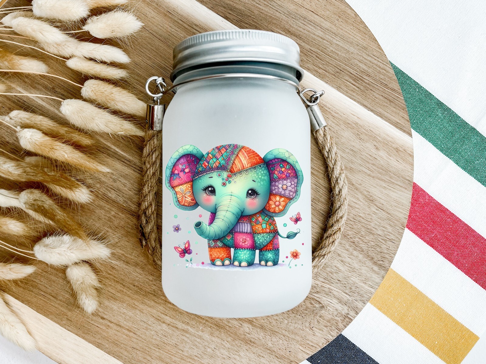 Turquoise Patchwork Elephant UV DTF Transparent Sticker / Decal