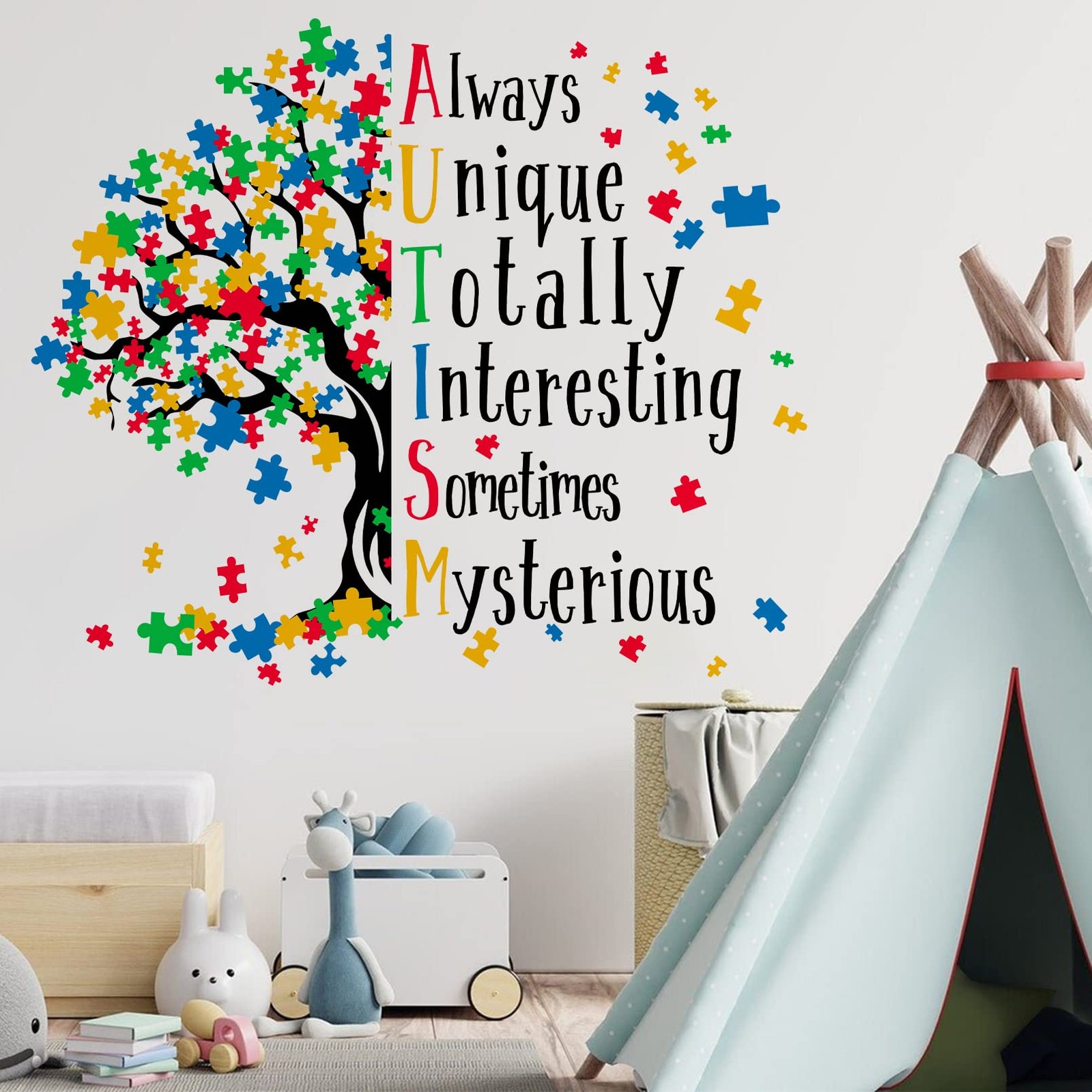 Autism Awareness Day Inspirational Sign Wall Decal Sticker, Positive Puzzle P…