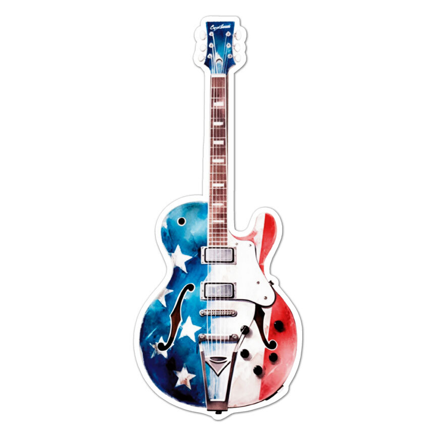 American Flag Guitar, Vinyl Decal Sticker, Indoor Outdoor, 3 Sizes, #9479