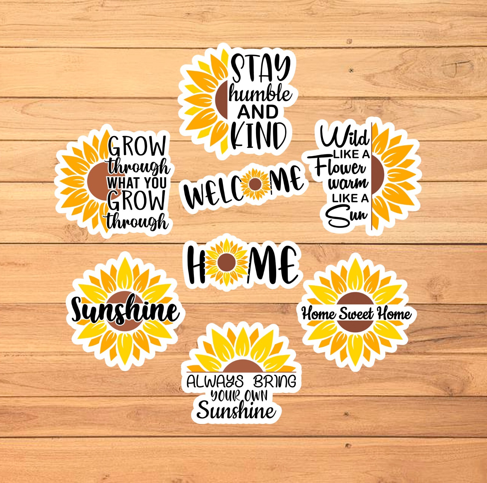 Sunflower Stickers / 2 1/2 Inch / Set of 8 / 2 Style Options