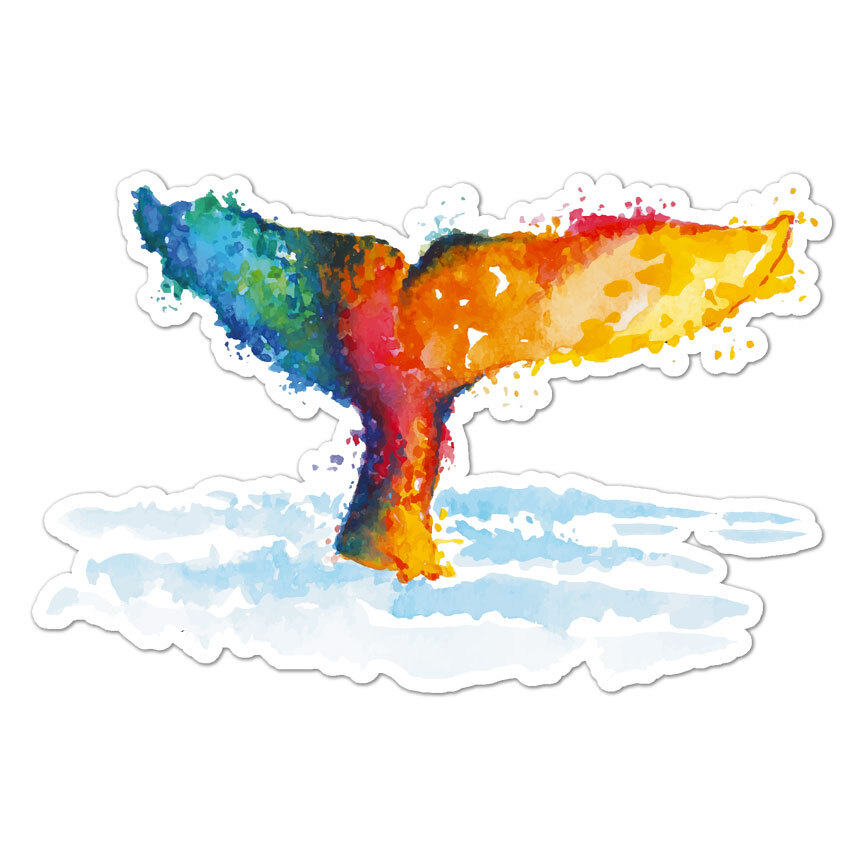 Watercolor Whale Tail, Vinyl Decal Sticker, Indoor Outdoor, 3 Sizes, #8953