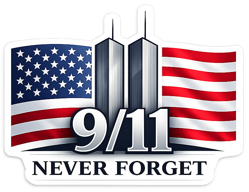 UNITED STATES FLAG – USA – 9/11 – REMEMBER -WORLD TRADE CENTER – STICKER – DECAL