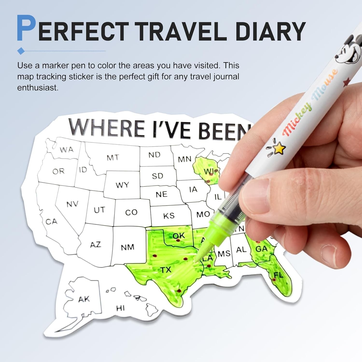 3PCS USA Map Sticker Where I've Been Travel Vinyl Waterproof Decal Set