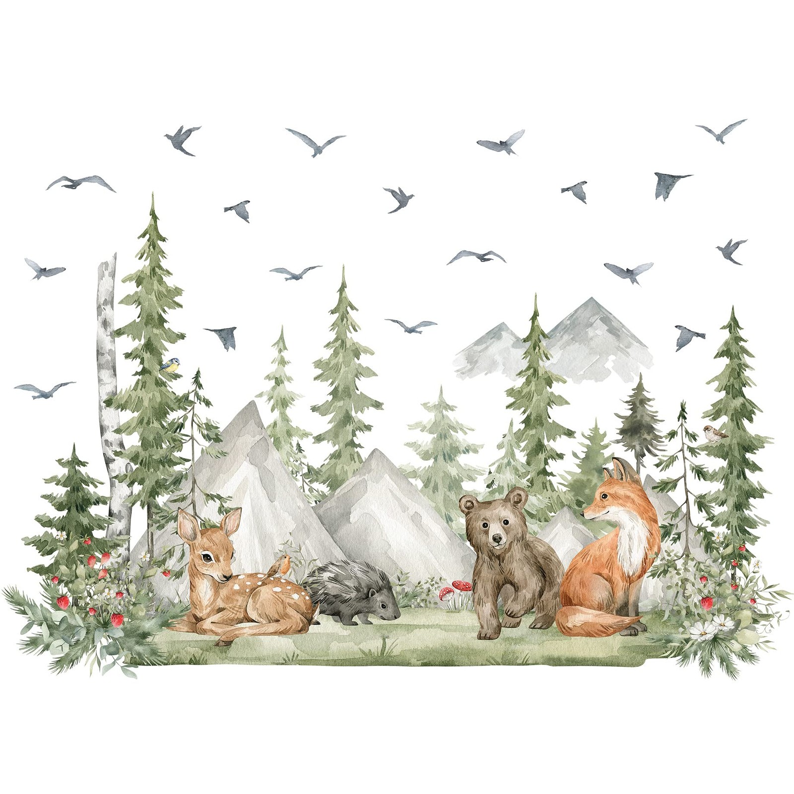 Amaonm 4 of 12×36 inch Giant Mountain Forest Tree Wall Decal Woodland Deer Be…
