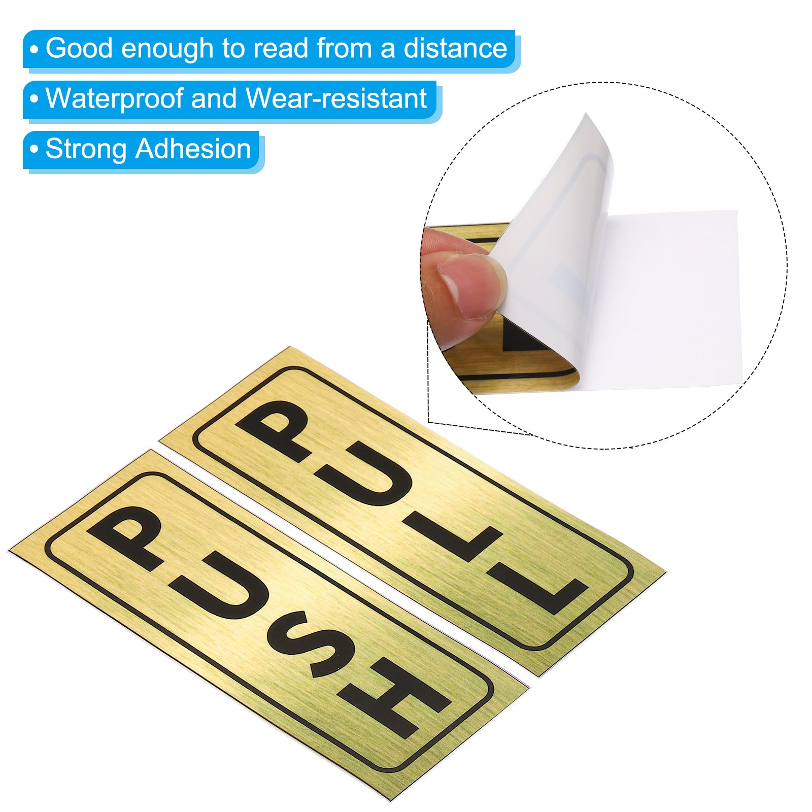 Push Pull Door Sign 2"x5" Self-Adhesive Waterproof Pull Push Sticker Golden