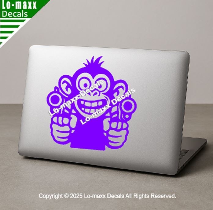 Monkey With Guns Die Cut Sticker Vinyl Decal For Car Fridge Locker Laptop