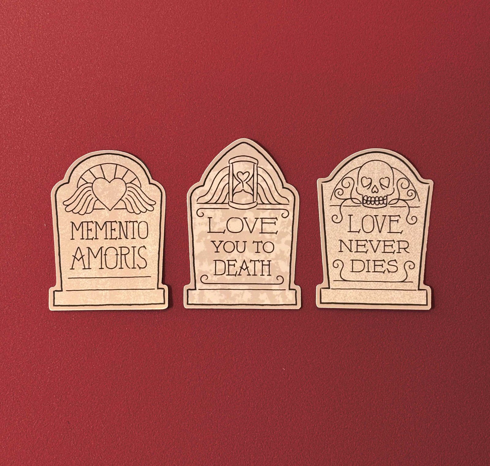 Valentine Sticker Set Tombstones | 3 Pack Valloween Glossy Vinyl Goth Halloween