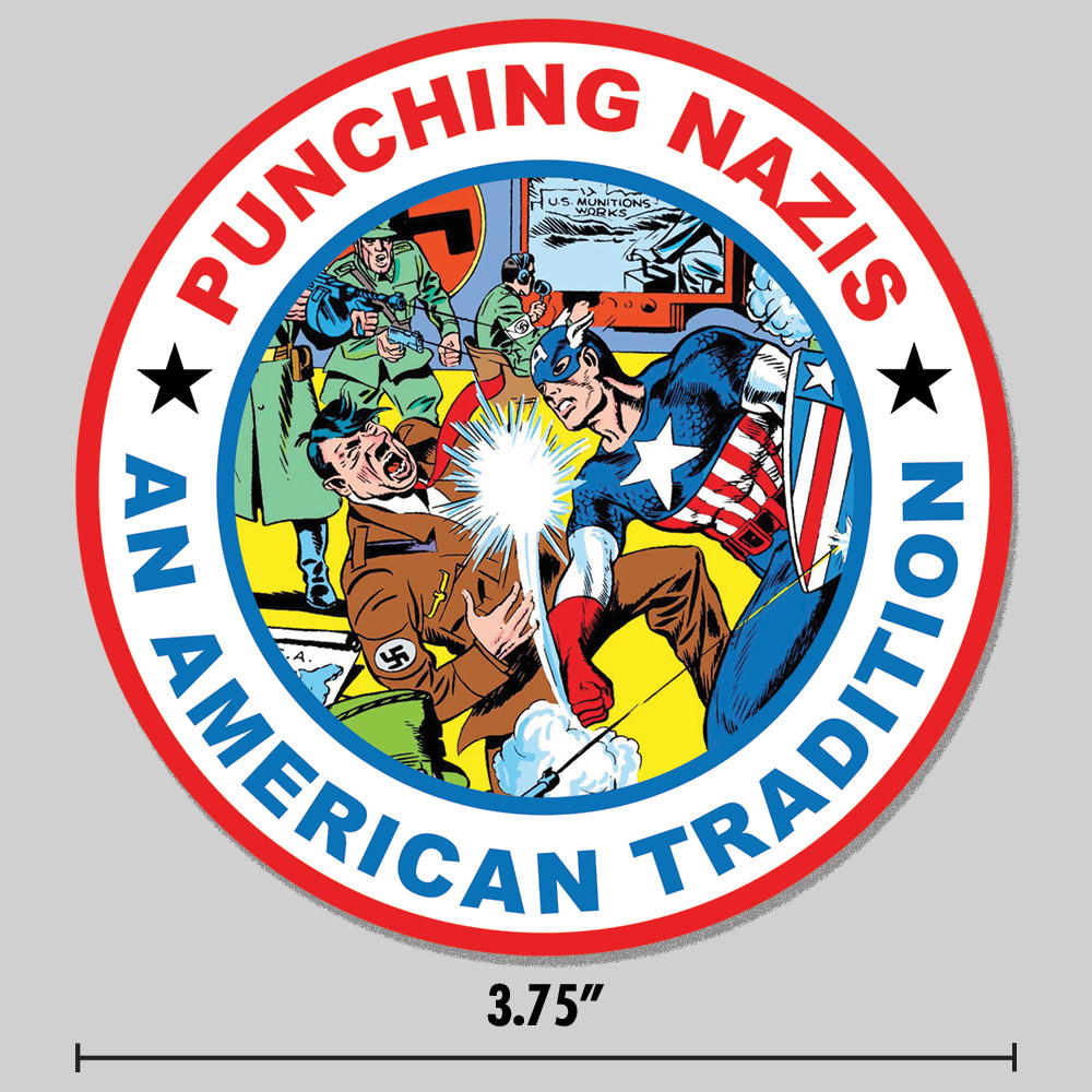 Captain America Sticker Punch Hitler American Tradition 3.75" Vinyl Decal