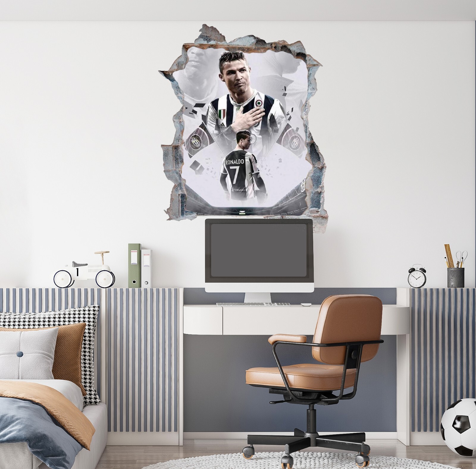 Cristiano R Wall Sticker | CR Sport 3D Smashed Sticker Removable Vinyl Soccer