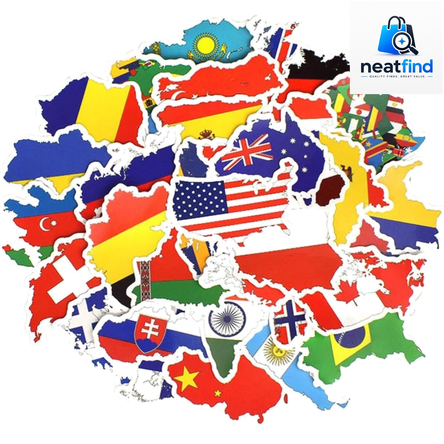 Vinyl National Flag Map Stickers Pack 50 Pcs Country Flag Decals for Laptop C…