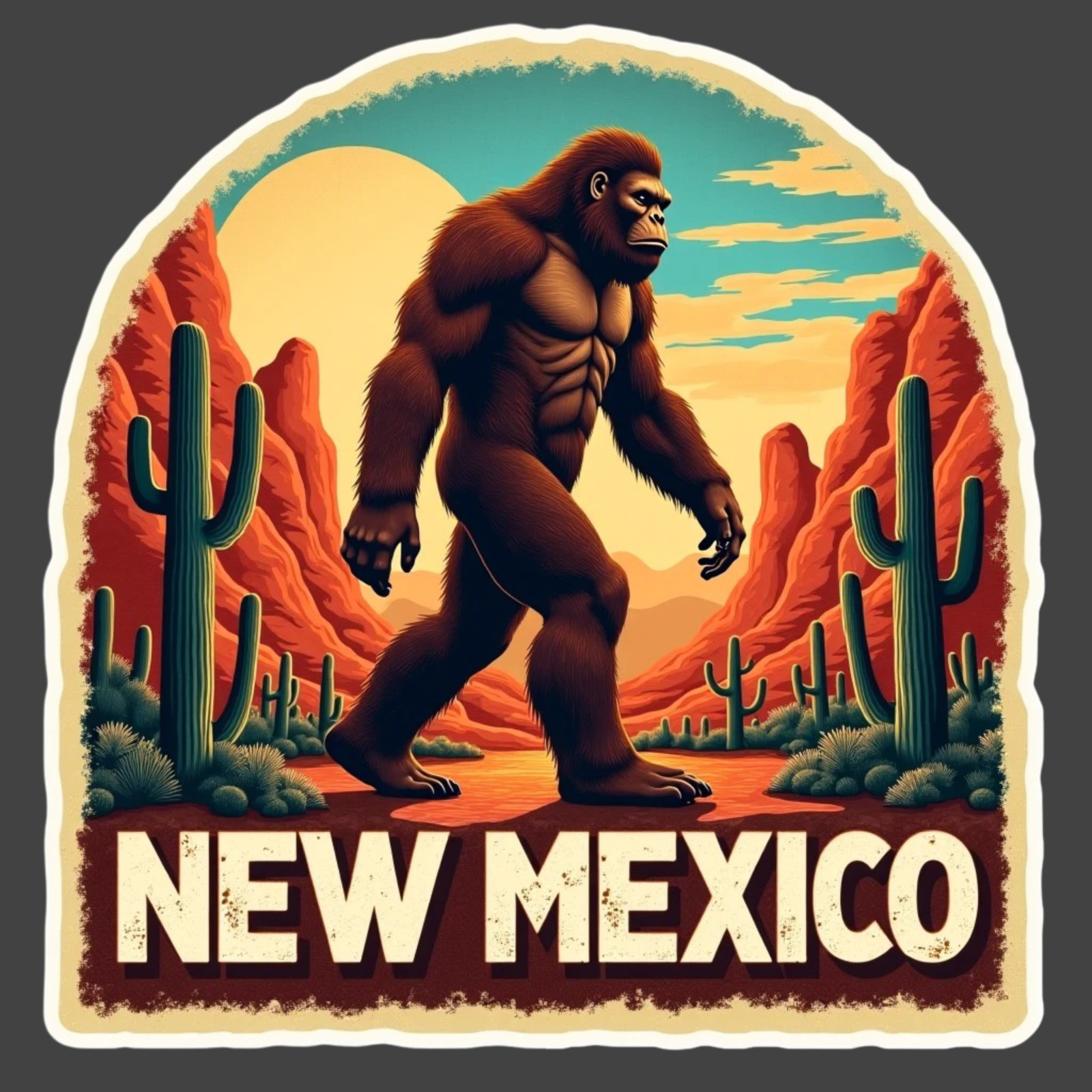 New Mexico Sticker Vinyl Decal Bigfoot Sasquatch Desert Cactus Southwest Cryptid