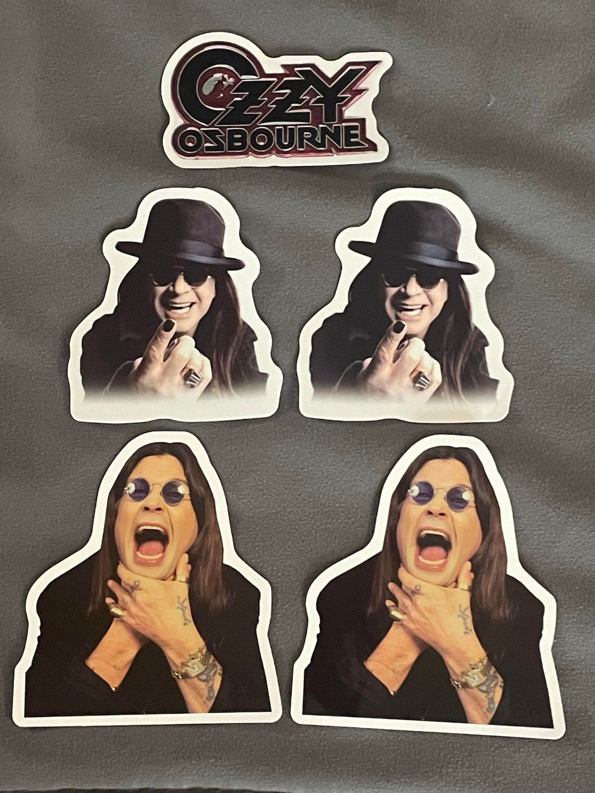 Lot (5) OZZY OSBOURNE 1 1/2" to 3 1/8" PHOTO Logo STICKERS Black FAST! FREE SHIP