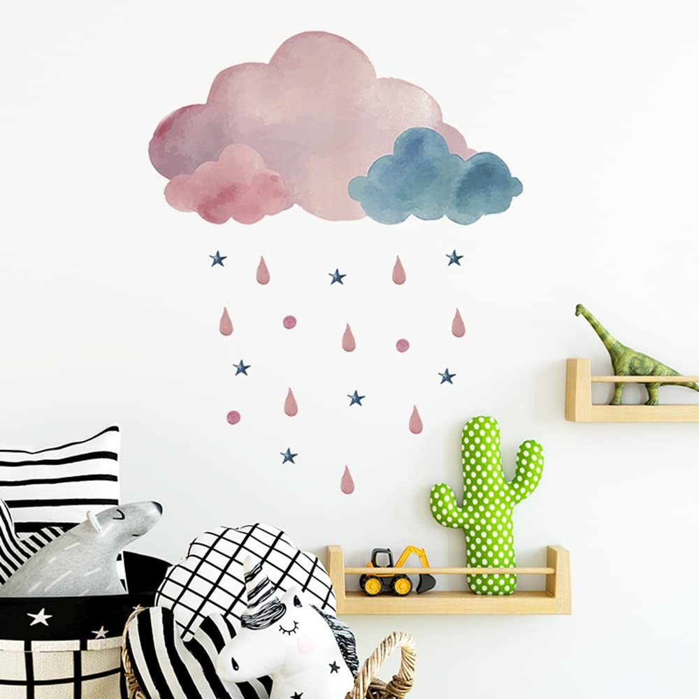 Boodecal Pink Watercolor Cloud Rain Drops Stars Kids Wall Stickers | Raining,…