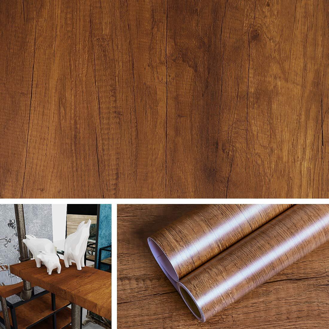 Brown Wood Contact Paper Waterproof Kitchen Cabinet Wallpaper Peel and Stick …