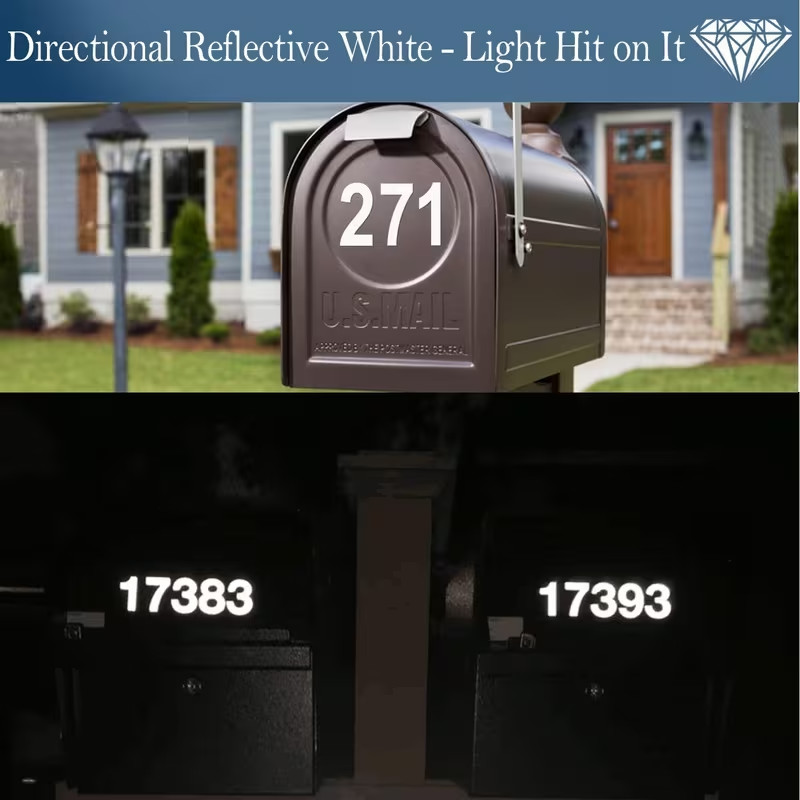 1/3x Reflective Mailbox Numbers for Outside, 2/3/4 Inch Self Adhesive Waterproof