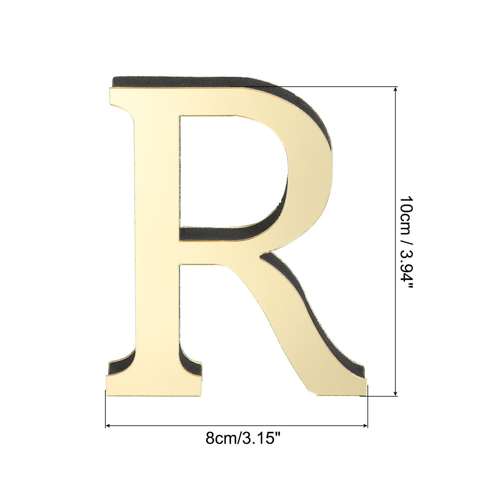 3D Acrylic Alphabet Mirror Wall Stickers Letter R Self-Adhesive Light Gold