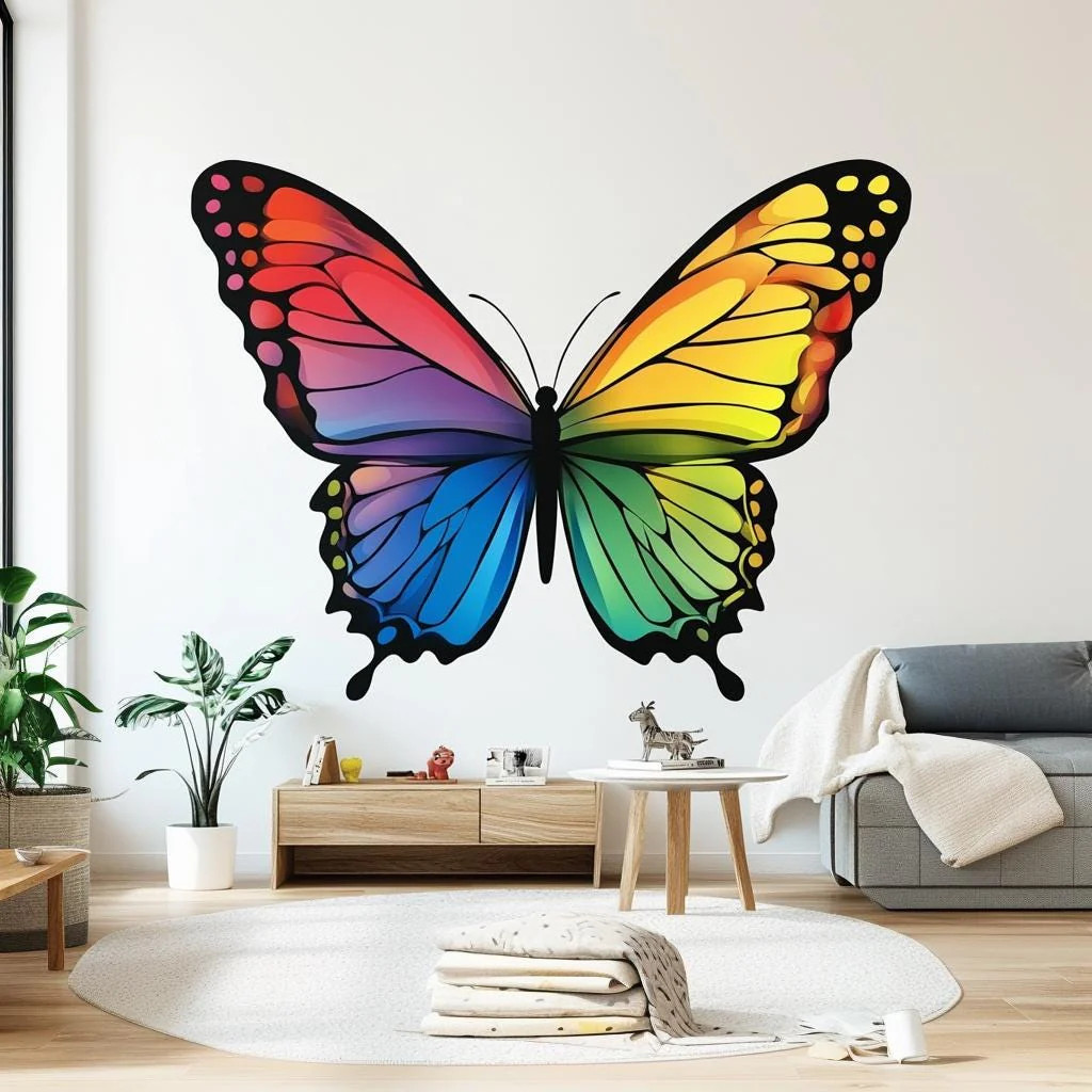 Large Rainbow Butterfly Wall Decal | Colorful Butterfly Sticker