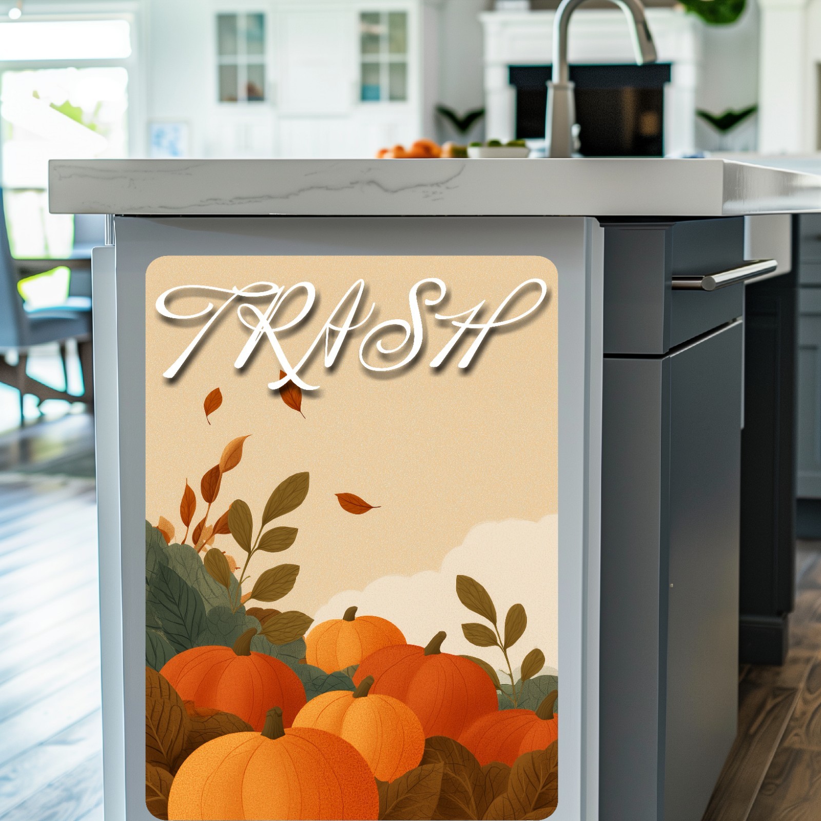 Fall Pumpkins Trash Can Fabric Decal Protective Wall Guard Sticker Kitchen