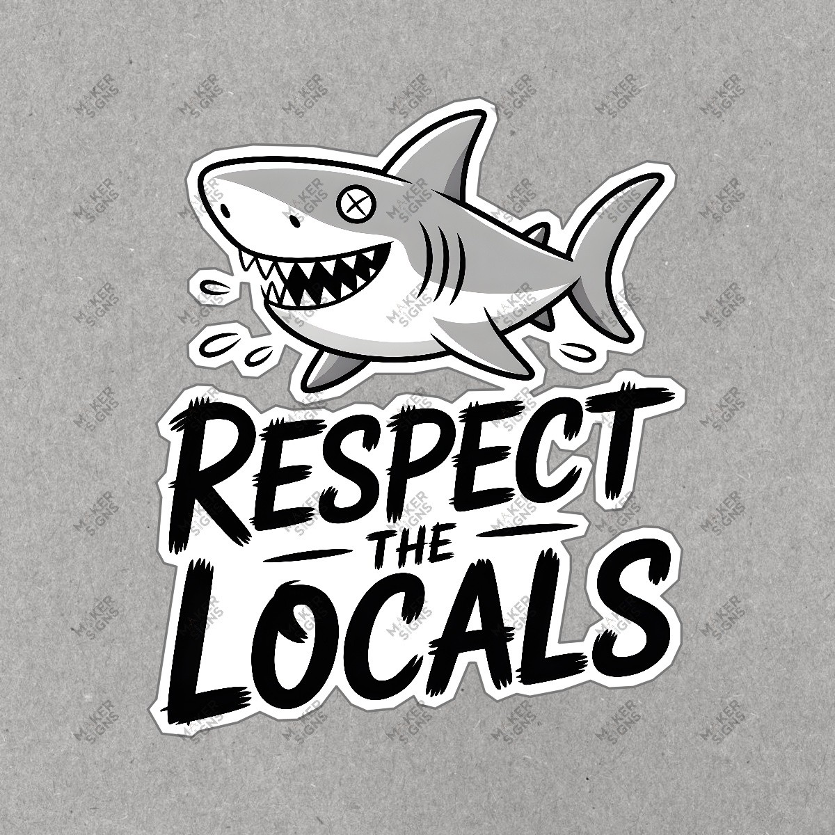 Cartoon Shark Respect the Locals Sticker Fun Marine Life Decor #7484