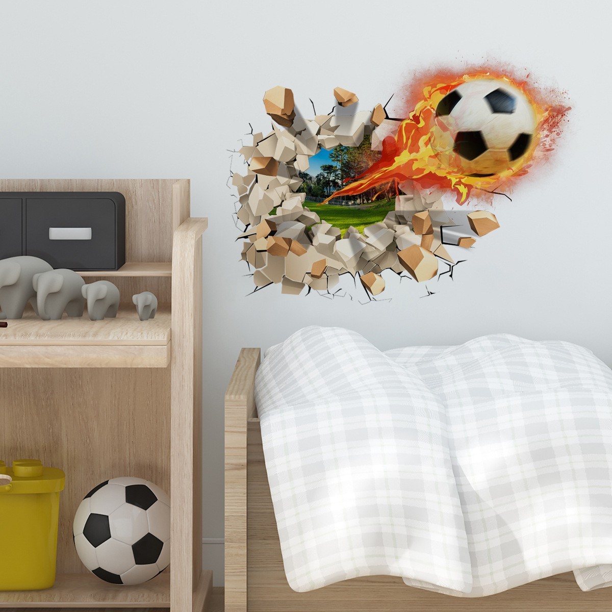 Realistic 3D Soccer Ball Wall Sticker – Cracked Wall Effect 15.7×11.8 Inches