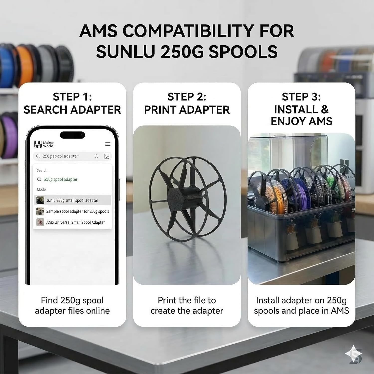 3D Printer Filament Bundle PLA 250g Spool Multicolor Tangle-Free Easy Use