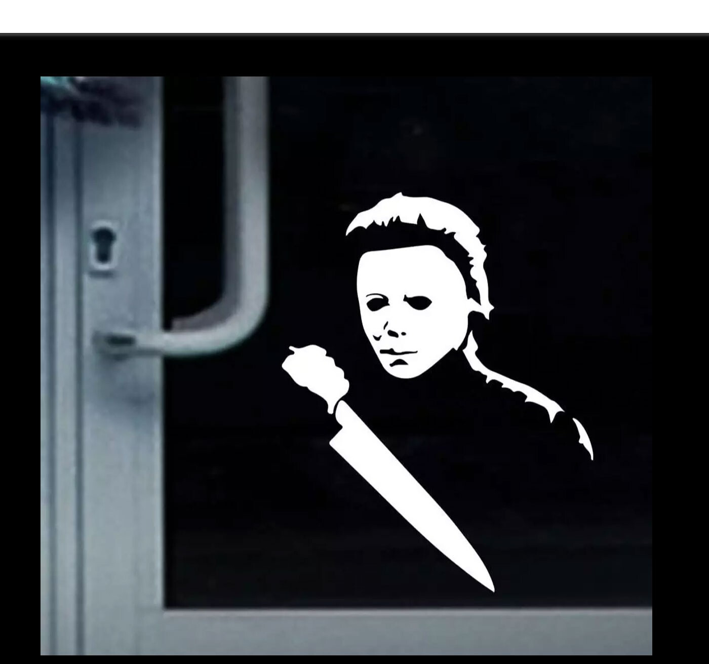 Michael Myers Knife Creepy 7" x 5" White Vinyl Decal Car Truck Window