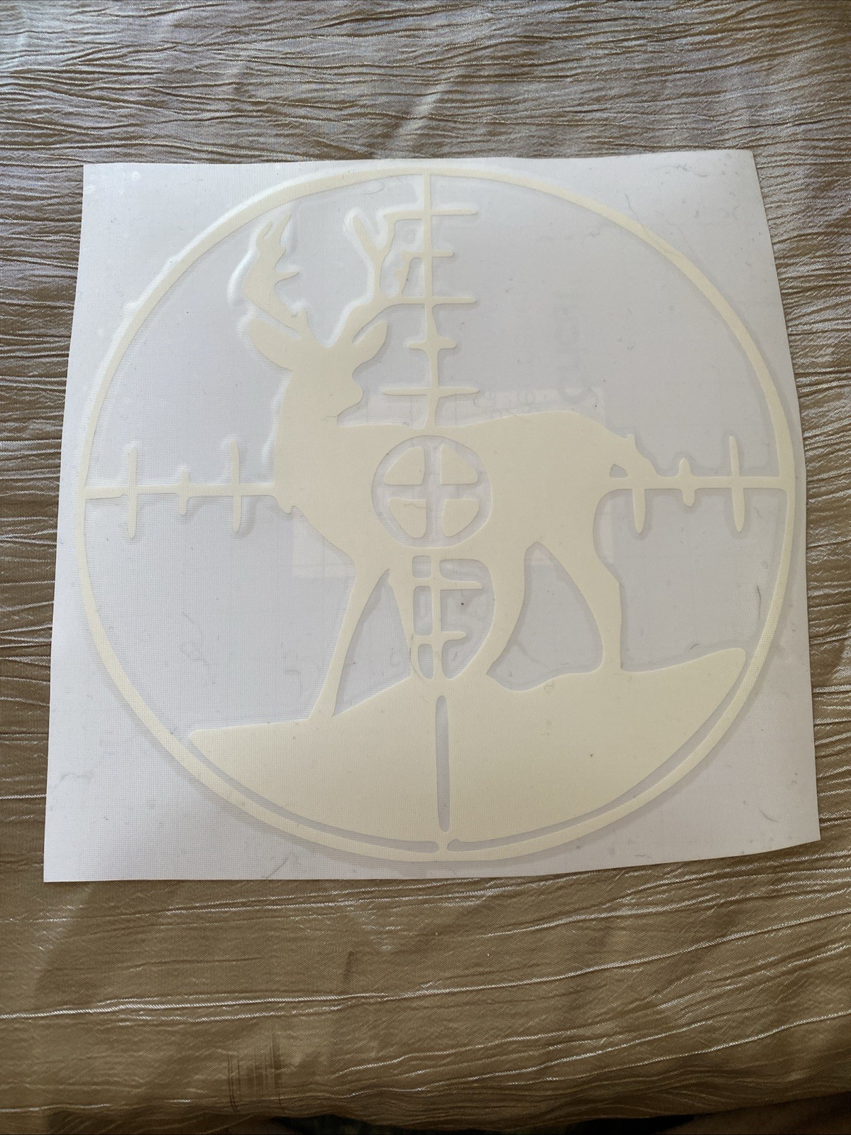 Buck Deer In Crosshairs Hunting Shooting Decal Sticker, 8.5”x8.5” White Vinyl
