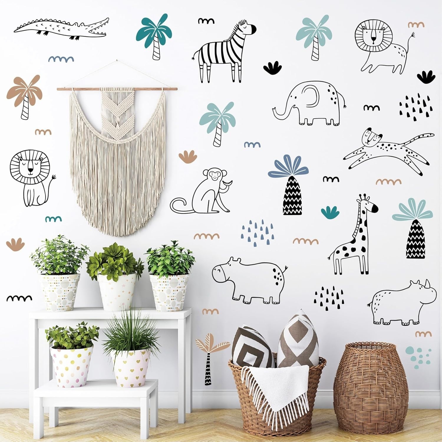 Durable Vinyl Safari Animal Wall Art – 39 Repositionable Decals for Kids' Rooms