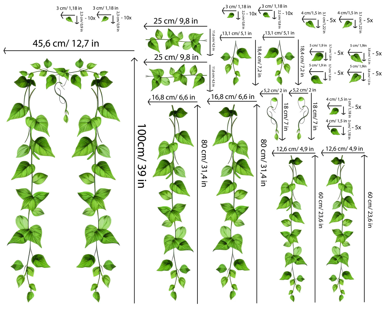 Hanging Vine Wall Sticker – Green Ivy Leaves Decal – Versatile Floral Decor for