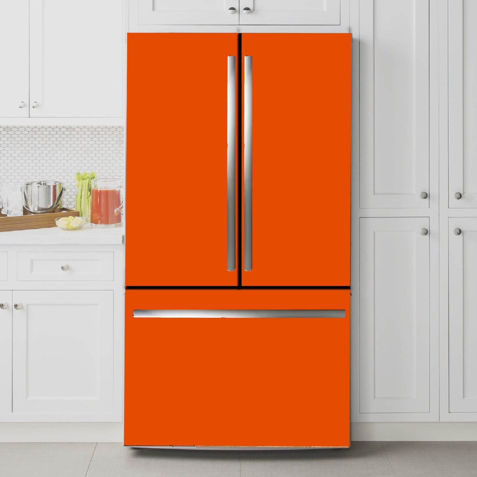 Orange Color Refrigerator Vinyl Wrap Solid Color Kitchen Decor