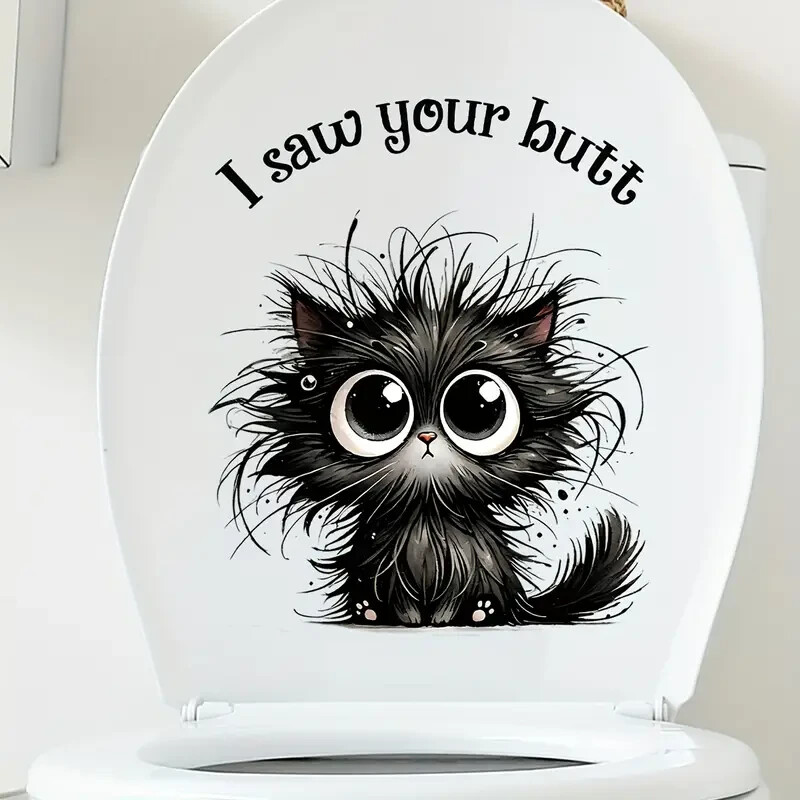 2pcs Funny Cat Toilet Sticker"I Saw Your Butt"Animal Print PVC Bathroom Decal